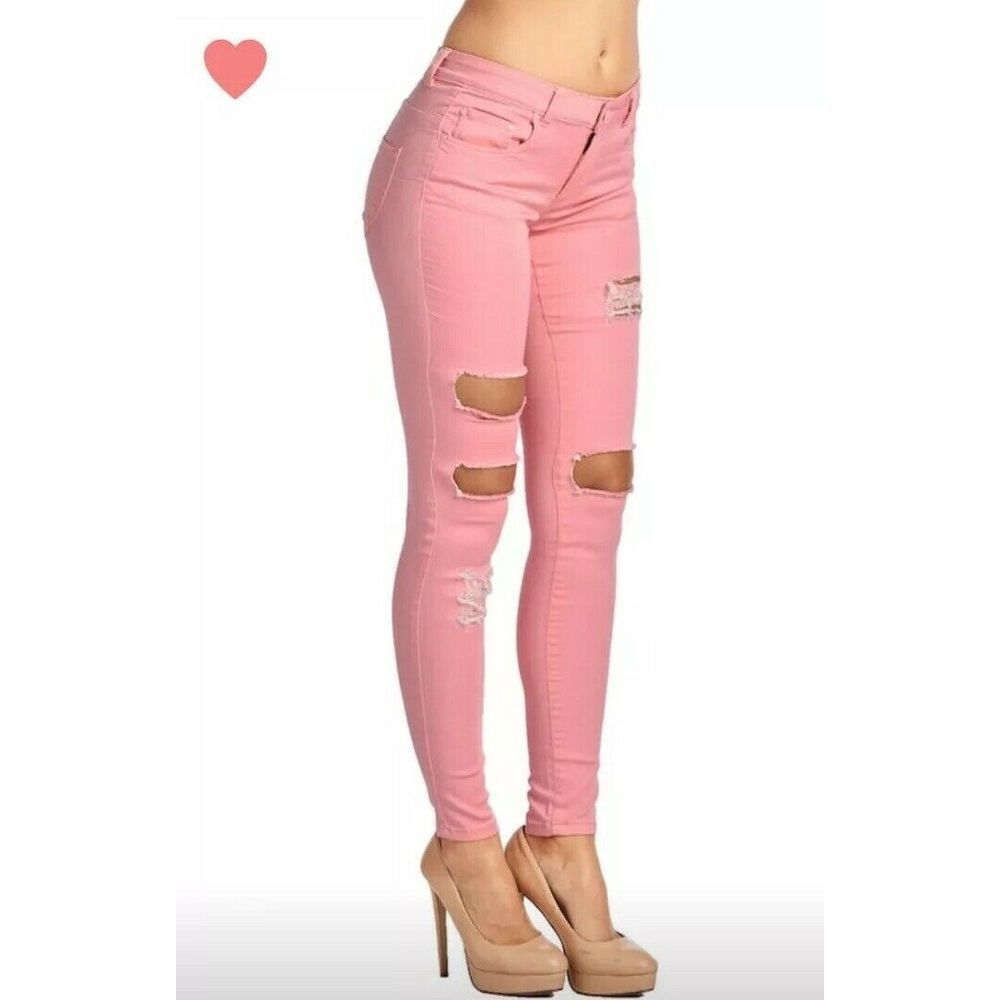 Boutique Blue Age Better Butt Pink Distressed Pant